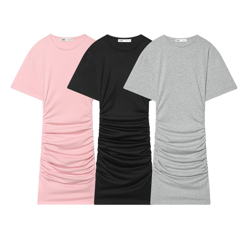 Damen Midikleid mit eleganter Raffung und weitem Kurzarm EB