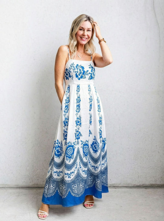 Damen Maxi-Kleid mit aufregendem Grafikdruck und verspieltem Design EB