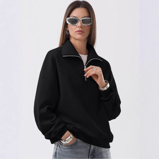 Unisex oversized Sweatshirt mit halbem Reißverschluss und Stehkragen aus weichem Baumwollmix EB