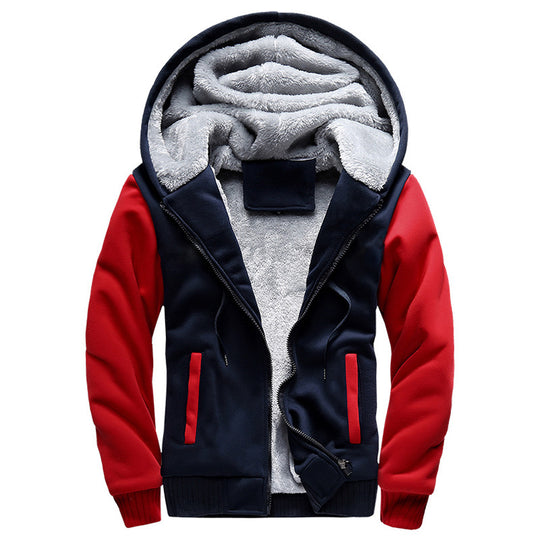 Herren Kapuzenblouson mit dichtem Sherpa-Innenfutter, kontrastierenden Ärmeln und Kordelzug EB