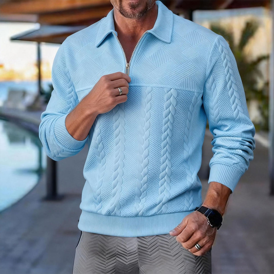 Herren nan strukturierter Halbzip-Pullover mit Troyerkragen, Zopfmuster und fein gerippten Bündchen EB