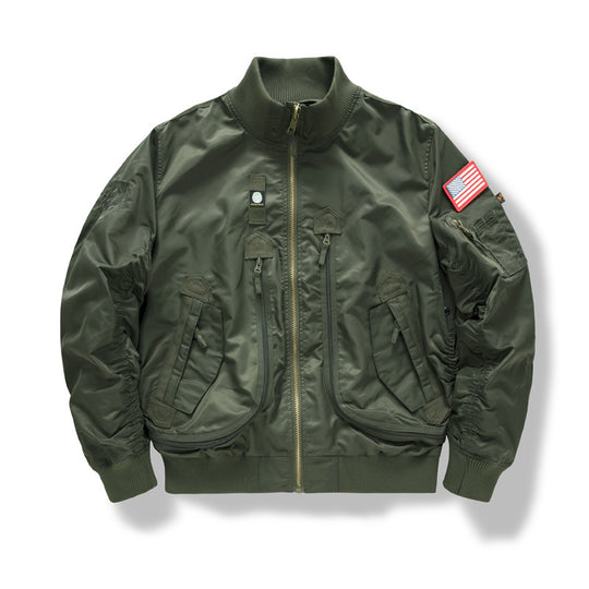 Herren Military-Bomberjacke mit verstärkten Multifach-Taschen und Stehkragen EB