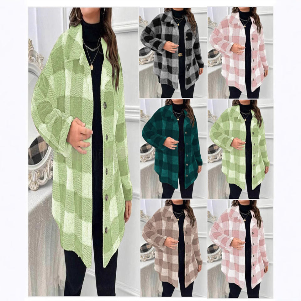 Damen Fließende Karierte Overshirt EB
