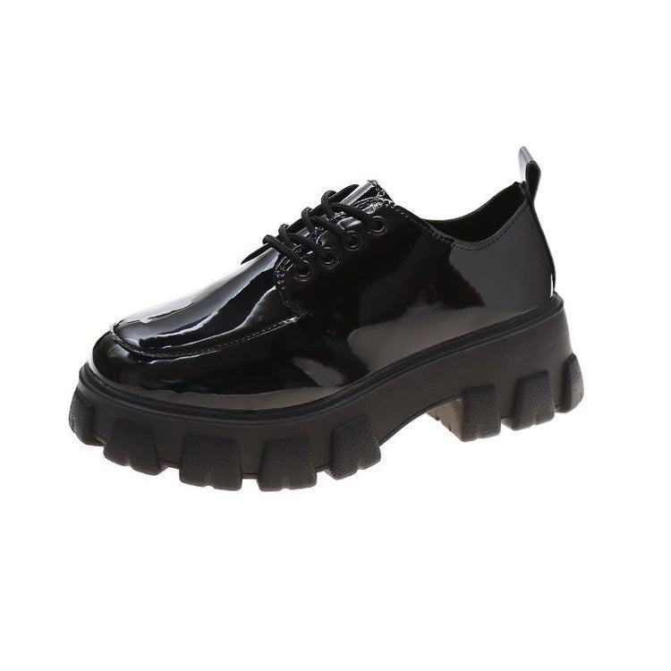 Damen Plateau-Schnürschuhe mit glanzvollem Obermaterial und komfortabler Sohle EB