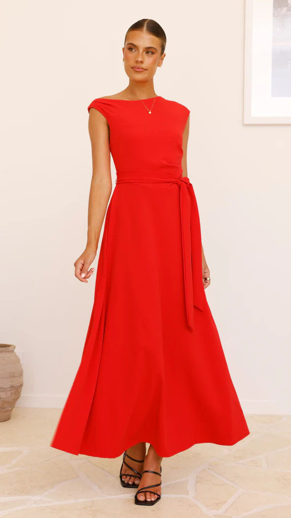 Damen Maxikleid mit schickem asymmetrischen Ausschnitt und eleganter Schleife EB