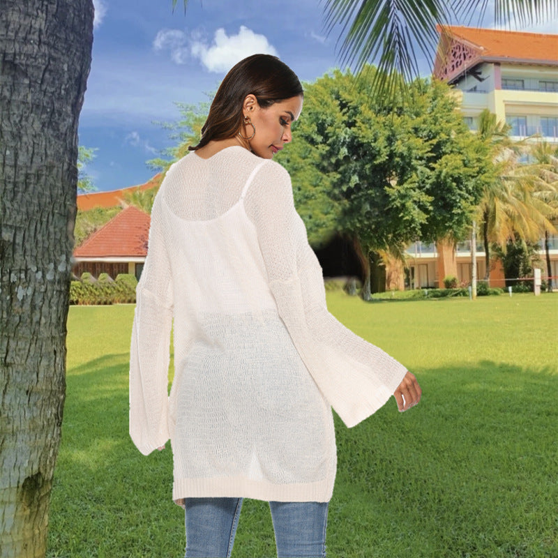 Damen luftiger Strickcardigan mit offenen Seiten und weiten Ärmeln EB