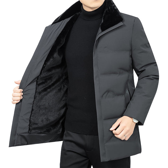 Herren Thermo-Winterkurzmantel mit luxuriösem Kunstfell-Innenfutter und Stehkragen EB