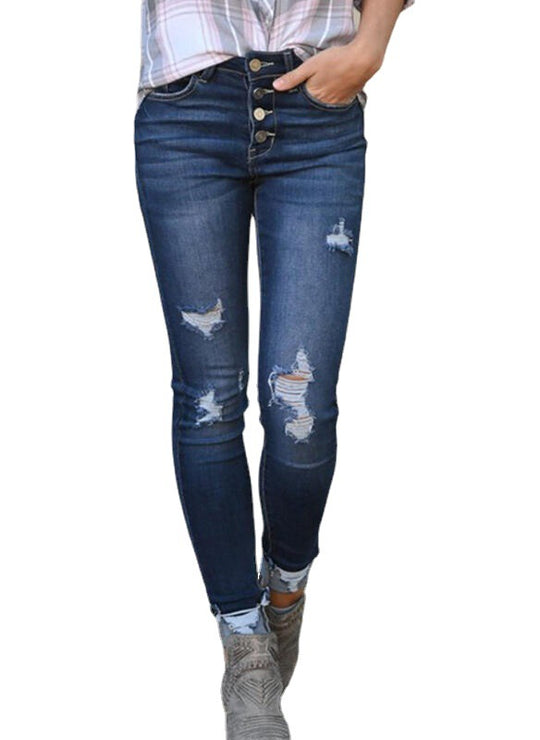 Damen Skinny-Jeans mit hohem Bund und distressed Details EB