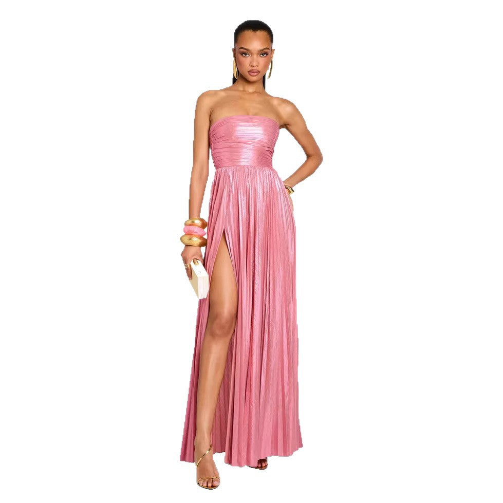 Damen Glamouröses Abendkleid mit Hochgeschlitzt und Plissee-Details EB