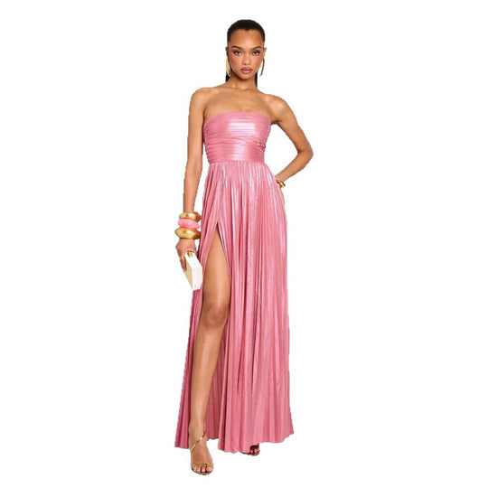 Damen Glamouröses Abendkleid mit Hochgeschlitzt und Plissee-Details EB
