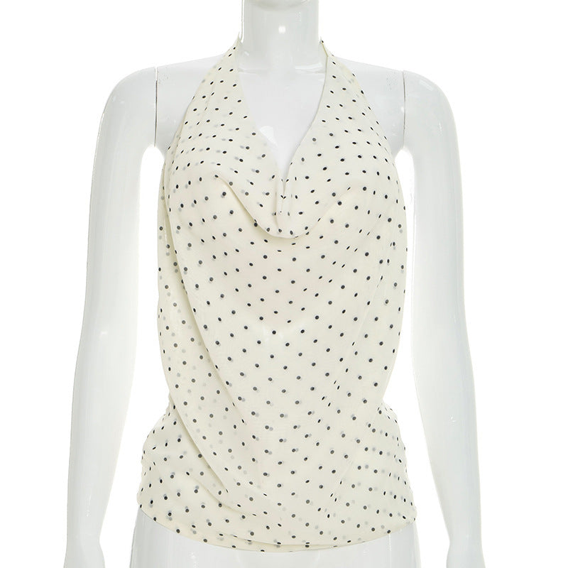 Damen Top mit elegantem Wasserfallausschnitt und Punktedesign EB