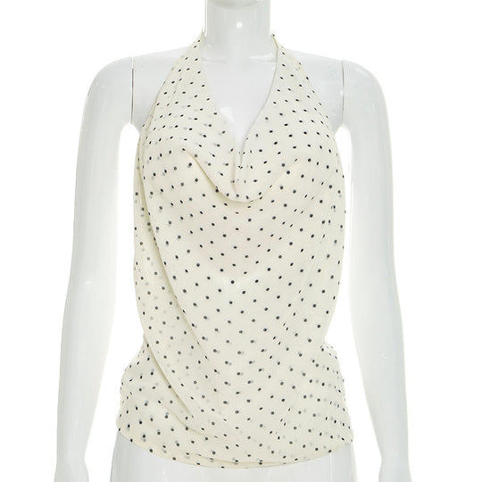 Damen Top mit elegantem Wasserfallausschnitt und Punktedesign EB