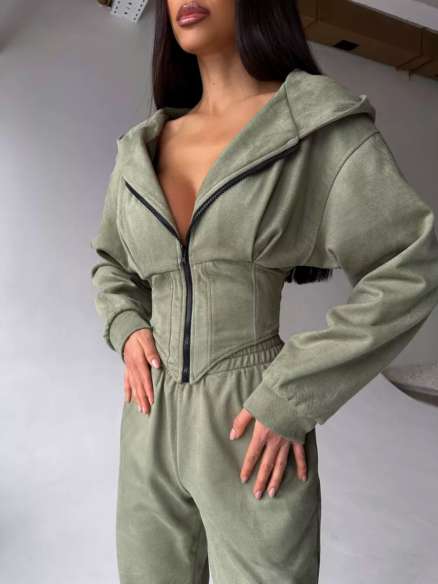 Damen Lässiger Utility-Jumpsuit mit hohem Kragen und Reißverschluss EB