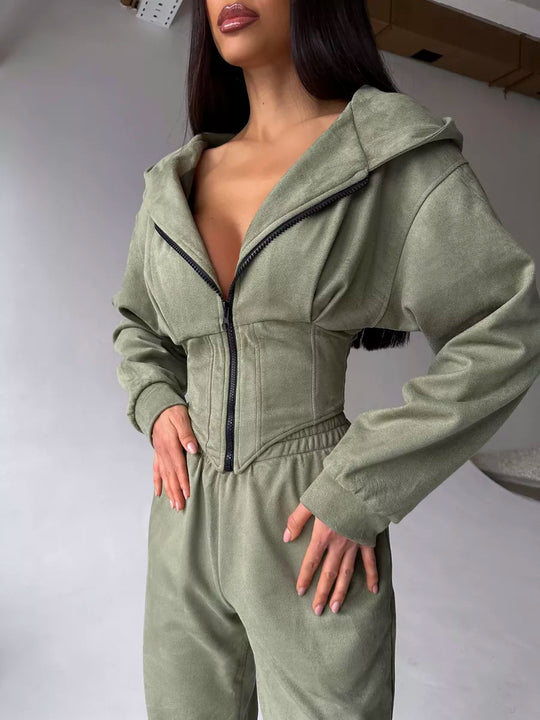 Damen Lässiger Utility-Jumpsuit mit hohem Kragen und Reißverschluss EB
