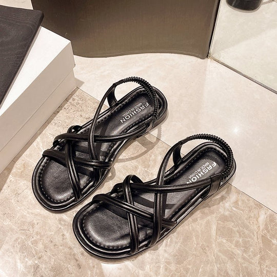 Damen Riemensandalen mit flexiblem Gummizug und geschlungenem Design EB