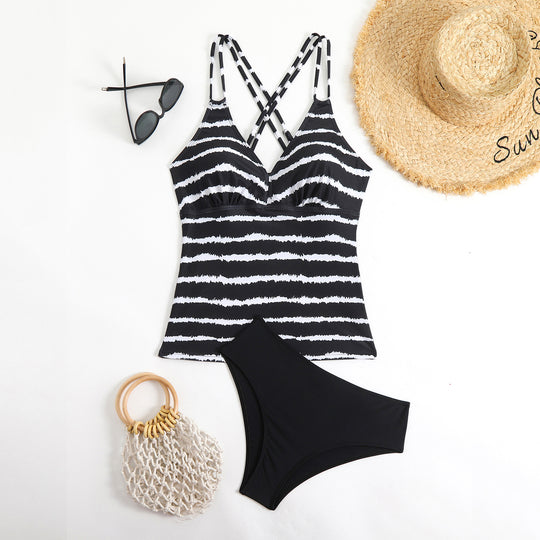 Damen Tankini mit trendiger gestreifter Oberteil-Design EB