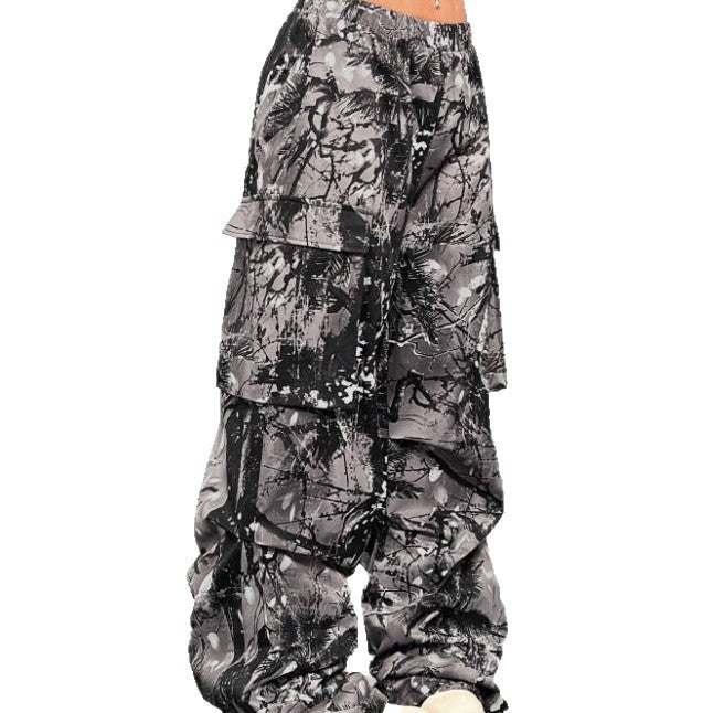 Damen Karierte Cargo-Hose mit niedrigem Schritt und praktischen Taschen EB