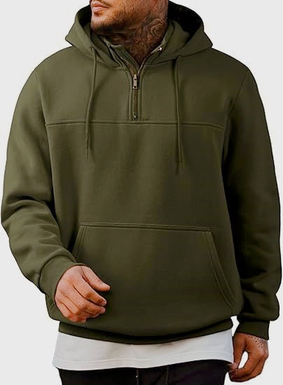 Herren nan Kapuzenpullover mit halbem Reißverschluss, Kängurutasche und gerippten Bündchen EB