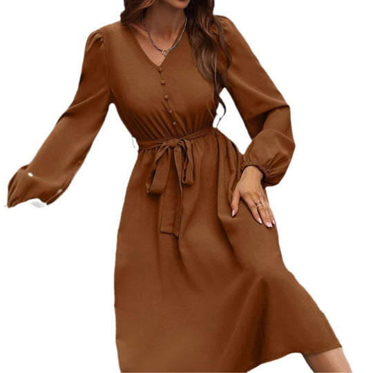 Damen Midikleid mit Taillengürtel und Knopfdetails EB