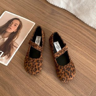Damen Ballerinas mit Leo-Muster und verstellbarem Riemen EB