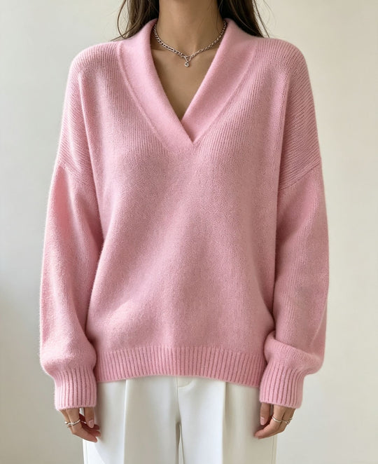 Damen Kaschmir-Touch V-Ausschnitt Relax-Pullover mit Raglanärmeln EB