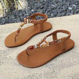 Damen Zehentrenner-Sandalen mit dekorativem Bead-Design EB