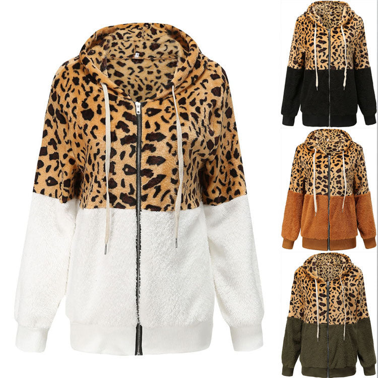 Damen Modischer Fleece-Hoodie mit tierischem Muster und Kontrastdetails EB