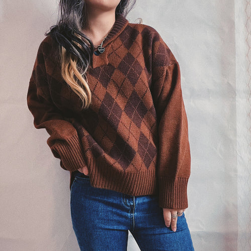 Damen Strickpullover mit klassischem Rauten-Design und modernem Schnitt EB