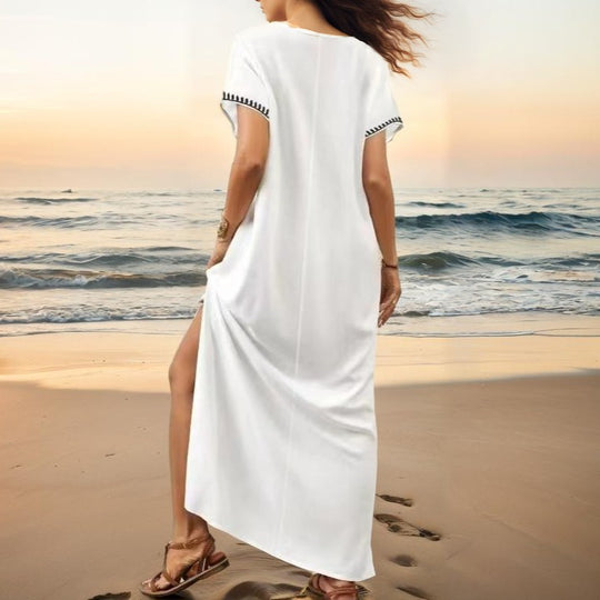 Damen eleganter Strandüberwurf mit filigranem Stickereidesign EB