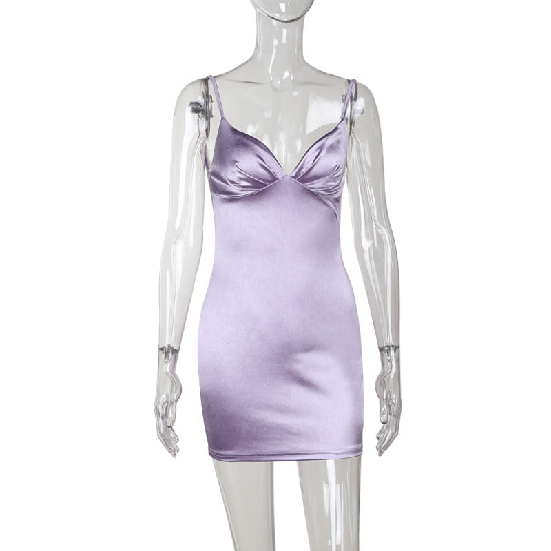 Damen Satin Kleid mit verstellbaren Trägern EB