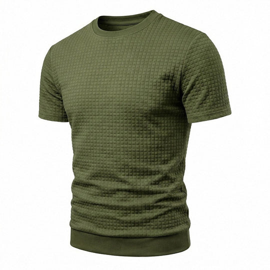 Herren nan kurzärmeliges Strickshirt mit geprägter Karostruktur, Rundhalsausschnitt und geripptem Saum EB