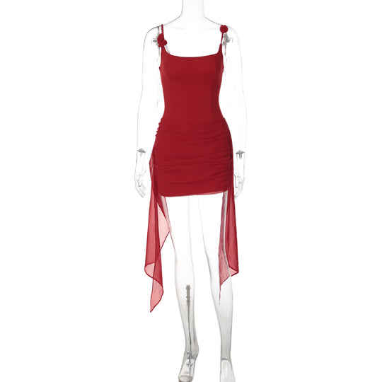 Damen Figurbetontes Kleid mit elegantem Seitenschlitz und Trägerverzierung EB