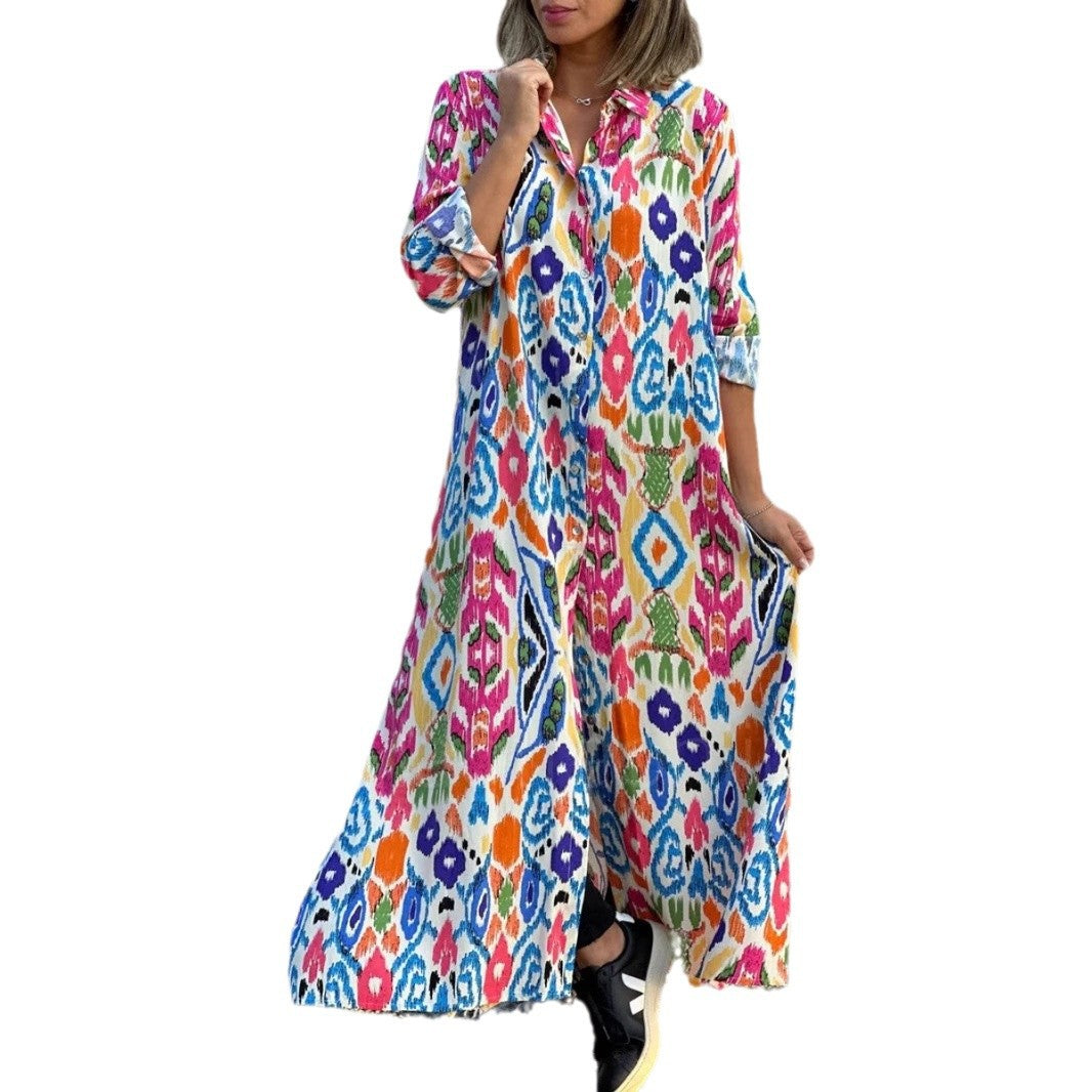Damen Maxikleid mit elegantem Muster und fließendem Schnitt EB