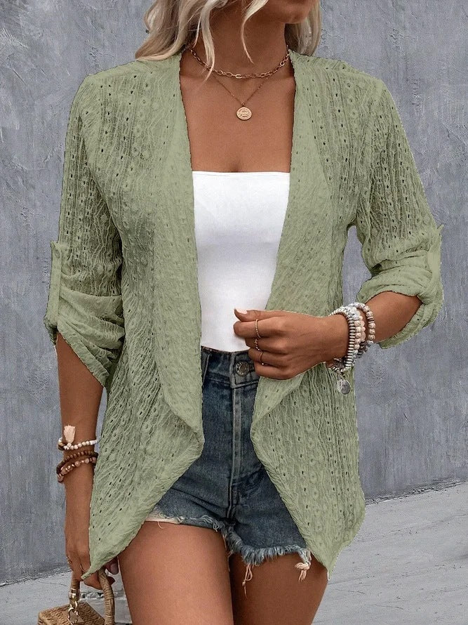 Damen Leichte Strickjacke mit asymmetrischem Schnitt und 3/4-Ärmeln EB