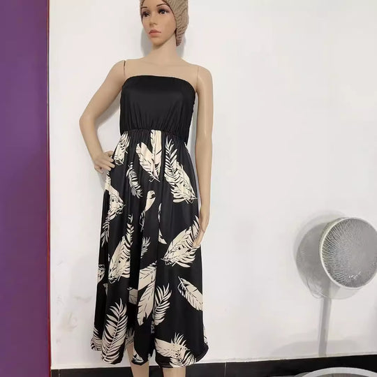 Damen Maxikleid mit Trägerlosem Oberteil und Floralprint EB