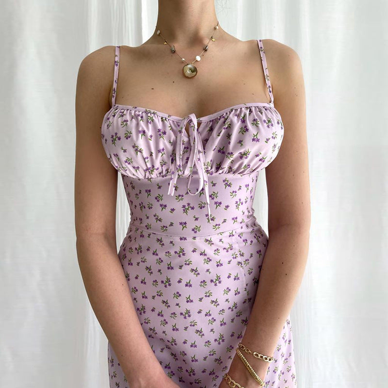 Damen Midi-Kleid mit floralem Muster und raffiniertem Schlitz EB