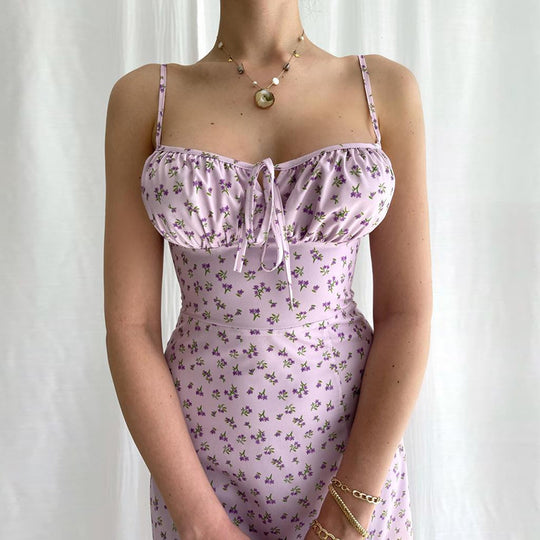 Damen Midi-Kleid mit floralem Muster und raffiniertem Schlitz EB