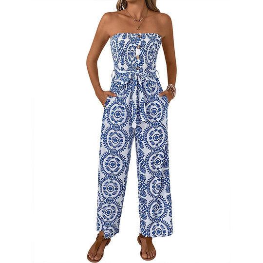 Damen Jumpsuit mit trendigem bandeau Design und praktischen Taschen EB