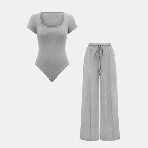 Damen lässiger Jumpsuit mit kurzer Arm und weitem Bein EB