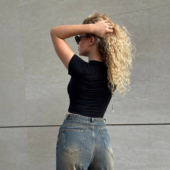 Damen Lässige Baqugy-Jeans mit modischen Rissdetails und Gürtel EB