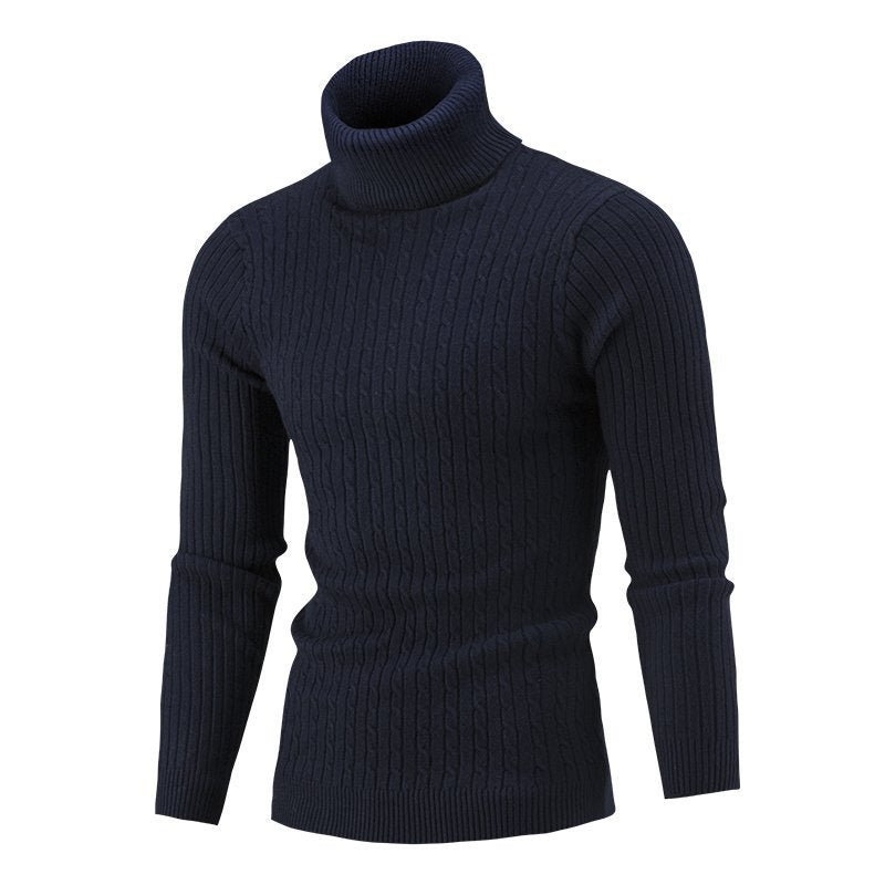 Herren nan gerippter Rollkragenpullover mit Zopfmuster und körpernaher Slim-Fit-Silhouette EB