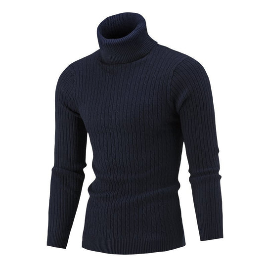 Herren nan gerippter Rollkragenpullover mit Zopfmuster und körpernaher Slim-Fit-Silhouette EB