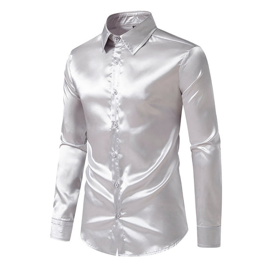 Herren Elegantes Satin-Hemd mit modernem Kragen und feiner Textur EB