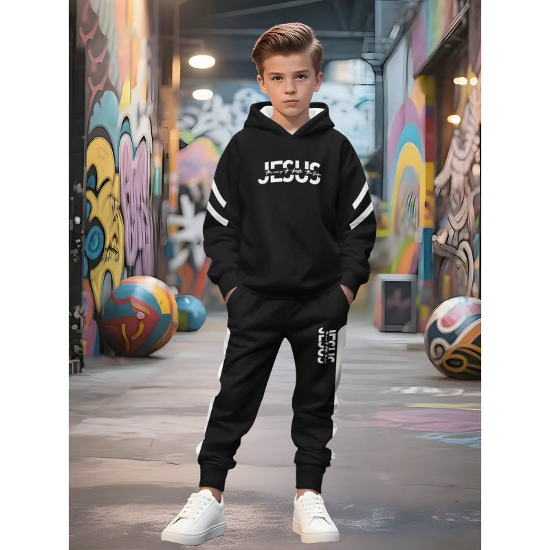 Unisex nan Kinder Jogginganzug mit Kapuzenpullover und detailreichem Auto-Print EB