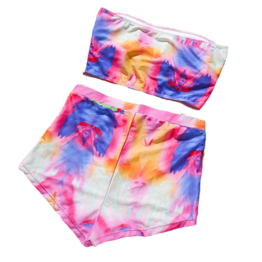 Damen Hochgeschnittener Bikini-Set mit modernem Batikdesign EB
