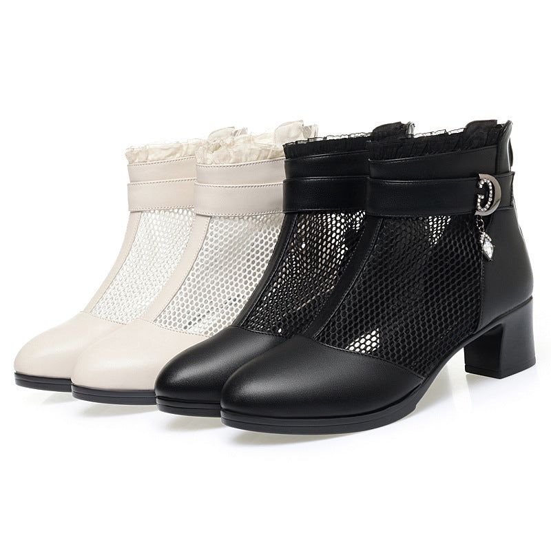 Damen Elegante Stiefeletten mit modischen Netzdetails und verziertem Riemen EB