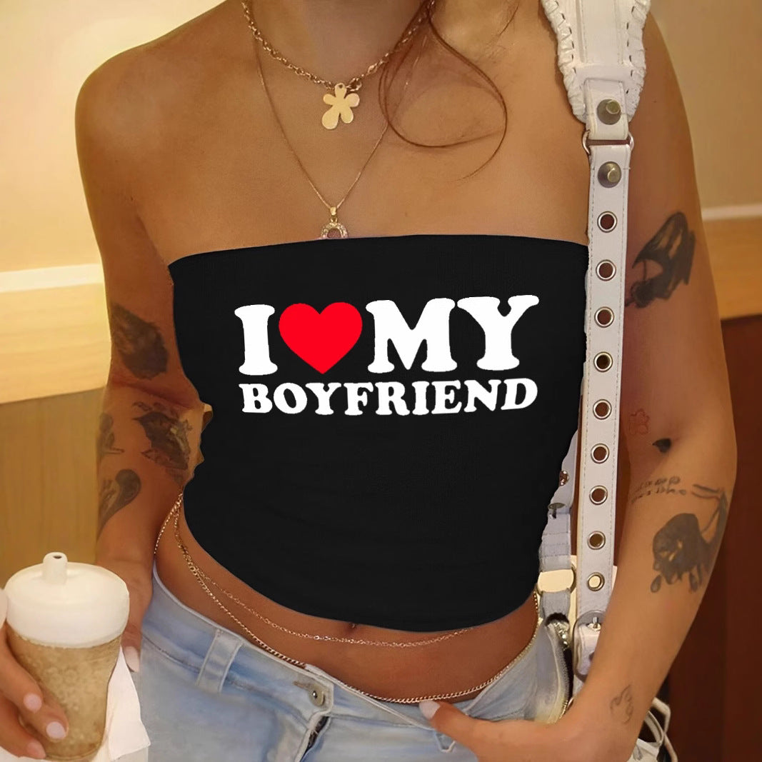 Damen Bandeau-Top mit auffälligem Statementdruck EB