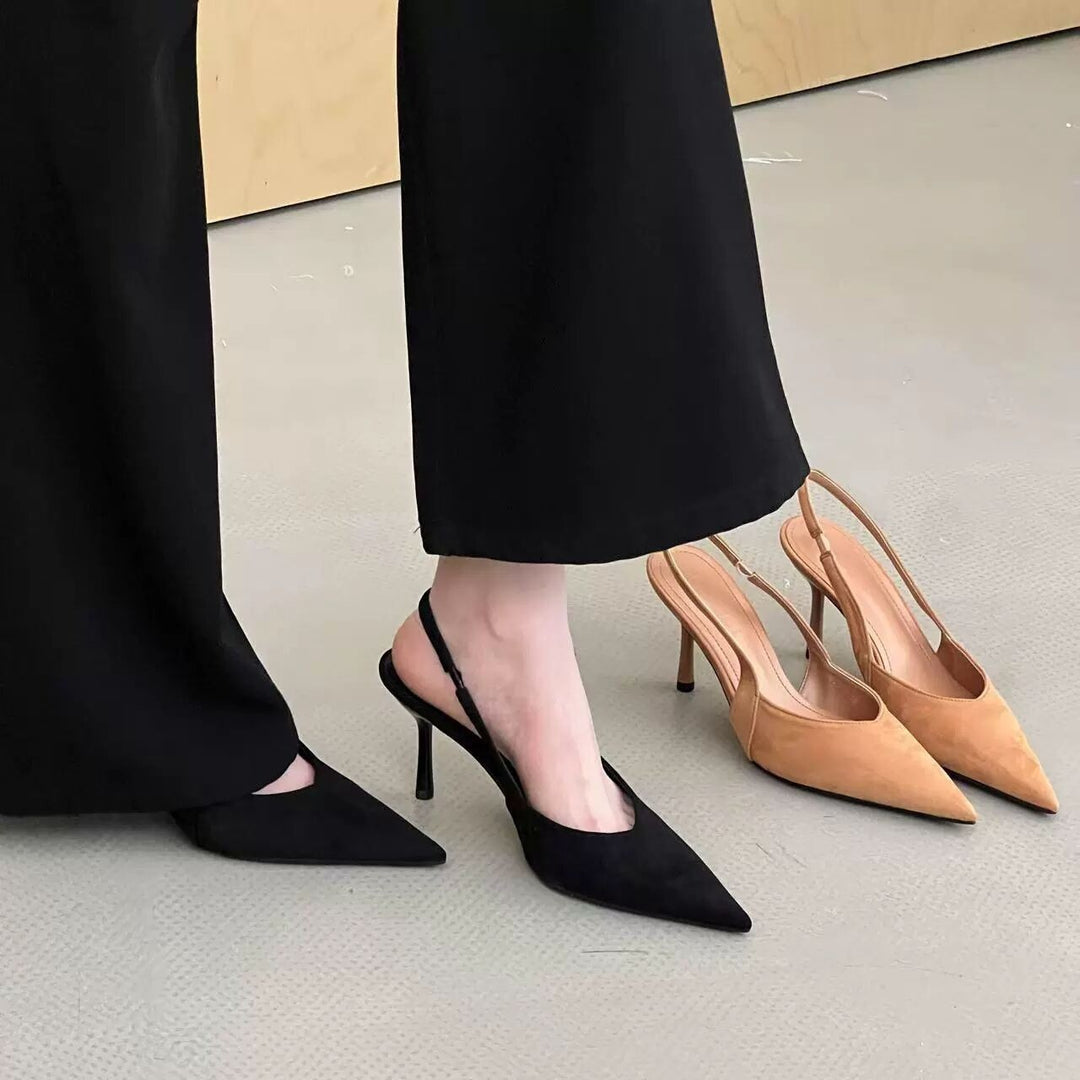 Damen Slingback-Pumps aus Wildleder mit eleganter Spitzform EB
