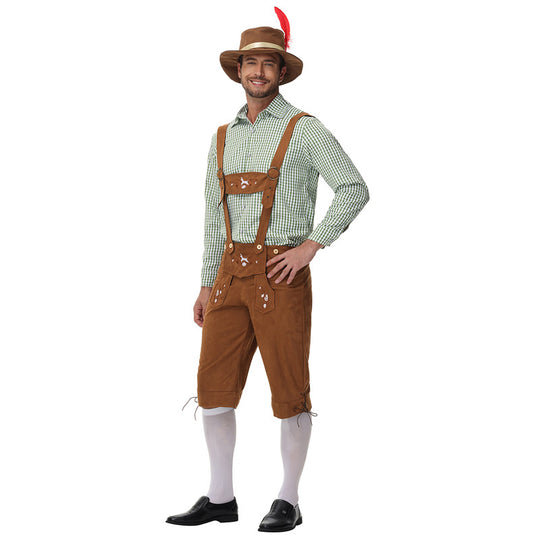 Herren nan traditionelle Trachtenlederhose mit Hosenträgern und Stickereien EB