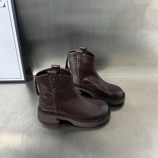Damen Modische Leder-Stiefeletten mit robustem Plateau und feinem Zipper EB